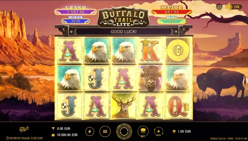 Buffalo Trail slot screenshot with buffalo symbols and Western setting